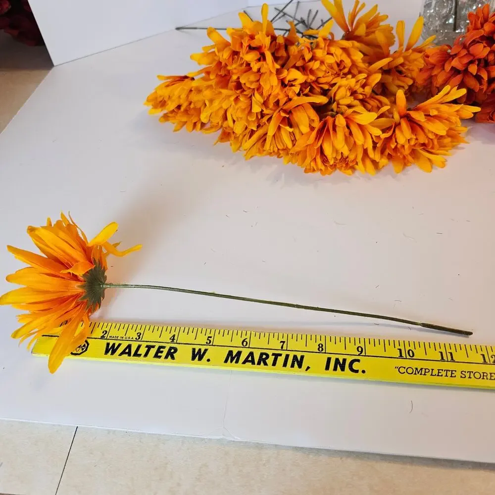 Artificial Fall Silk Flower Stems 41pc Orange Yellow Rust Mum Daisy Floral Decor